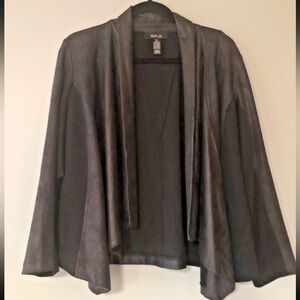 Style & Co Faux Leather Jacket Size 1X Black Drape Open Front Punk Grunge Shine